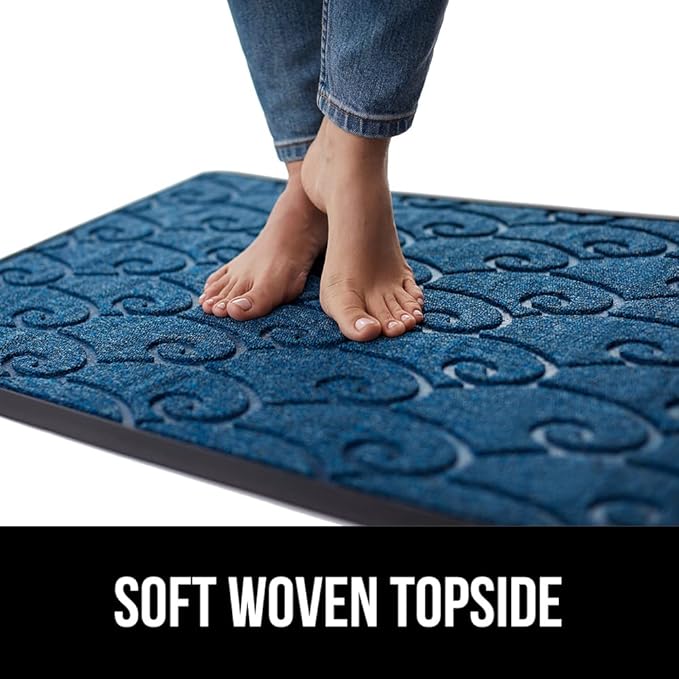 GORILLA GRIP 100% Waterproof All-Season WeatherMax Doormat 35x23, US Designed Natural Rubber, Stain and Fade Resistant, Low Profile Indoor Outdoor Door Mats, Easy Clean Patio Mat, Ocean Blue Waves