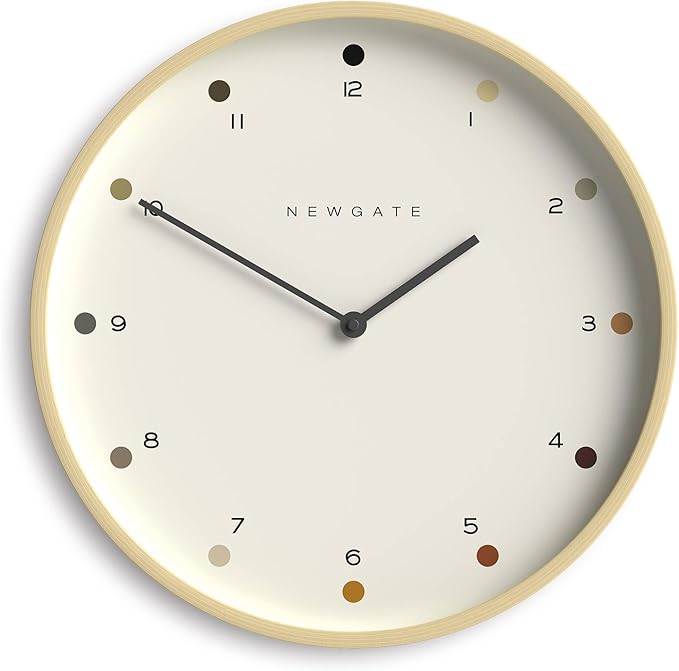 NEWGATE® Mr Clarke Wall Clock | Large Scandi Inspired Plywood Clock | 16 inch | Pale Wood case with Designer dot dial | Modern Minimalist Design for Kitchen, Living Room or Office