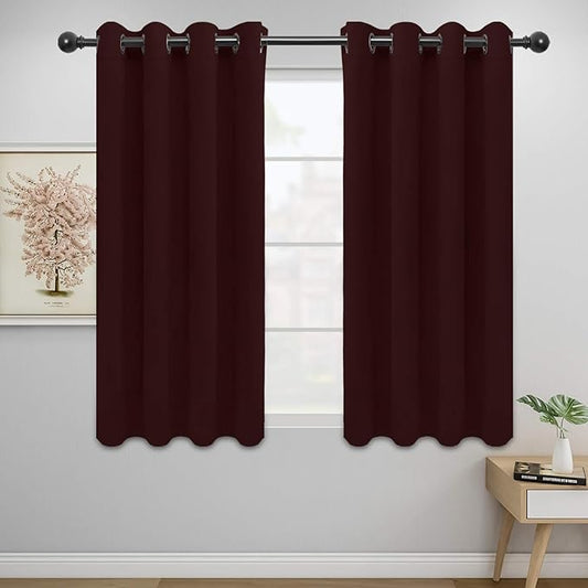 Easy-Going Blackout Curtains for Bedroom, Solid Thermal Insulated Grommet and Noise Reduction Window Drapes, Room Darkening Curtains for Living Room, 2 Panels (52x46 in,Wine)