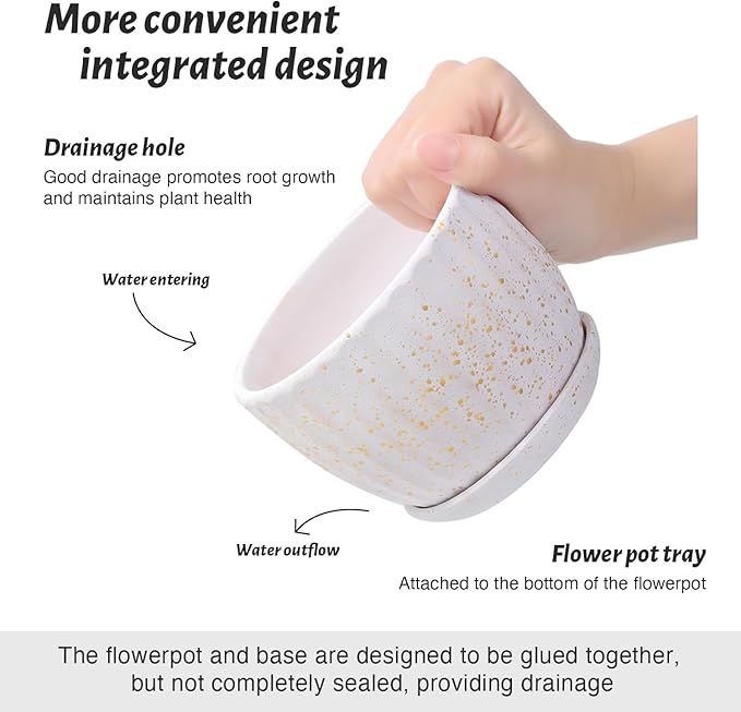 Ceramic Plant Pots with Drainage Holes and Saucers, Round Flower Pots for Indoor Plant, Diameter 3.3/4.3/5.5 Inches Small Flower Planters Set of 3