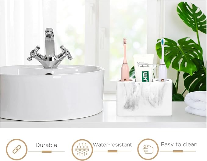 Luxspire Toothbrush Holder, 3 Slots Electric Toothbrush and Toothpaste Holder, Bathroom Countertop Storage Bathroom Accessories Toothbrush Stand for Vanity Counter Organizer Caddy - Gravel White