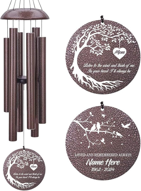 Personalized Memorial Wind Chime, Metal Wind Chime Deep Tone, Wind Chimes for Loss of Loved One, Sympathy Gift Loss of Mom Dad or Loved One, Decorative Wind Chimes Outdoor