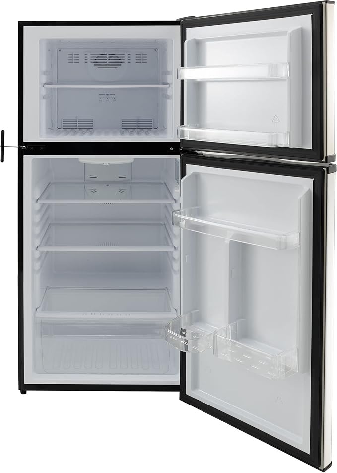 RecPro 10 Cu Ft 12V RV Refrigerator | Black Frost-Free Fridge with Freezer | Double Door, Adjustable Shelves, Reversible Door, Built-In Lock | 23.5”W x 26”D x 59”H | Off-Grid & Dry Camping Ready