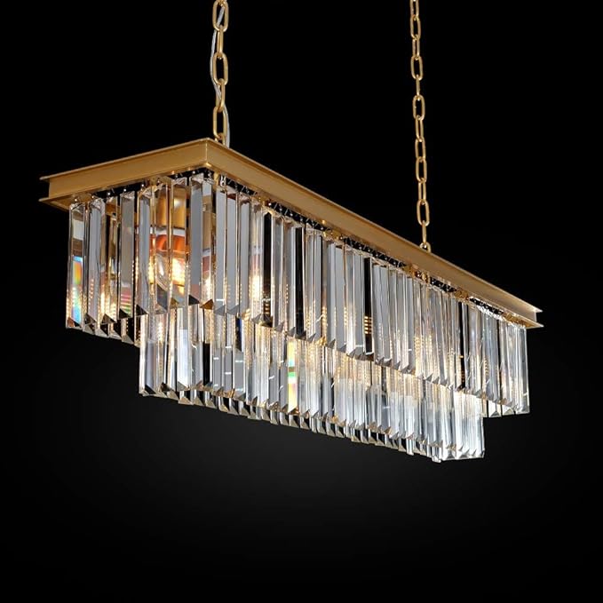 L39.4 W10.2 Gold Rectangle Modern Crystal Chandeliers Lighting Pendant Ceiling Lights Fixture Lamp for Dining Living Room