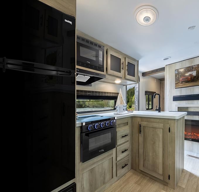 RecPro 10 Cu Ft 12V RV Refrigerator | Black Frost-Free Fridge with Freezer | Double Door, Adjustable Shelves, Reversible Door, Built-In Lock | 23.5”W x 26”D x 59”H | Off-Grid & Dry Camping Ready