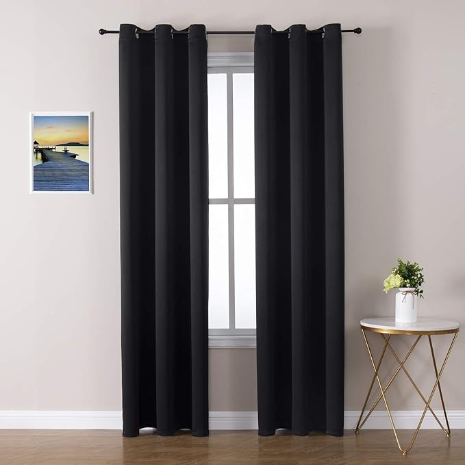 ChrisDowa Grommet Blackout Curtains for Bedroom and Living Room - 2 Panels Set Thermal Insulated Room Darkening Curtains (Black, 42 x 84 Inch)