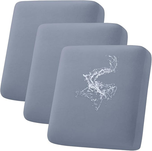 hyha Waterproof Couch Cushion Covers, Stretch Sofa Couch Seat Slipcover for Dog Washable, Non-Slip Waterproof Outdoor Cushion Covers for Patio Furniture Replacement (3 Pieces, Grey)