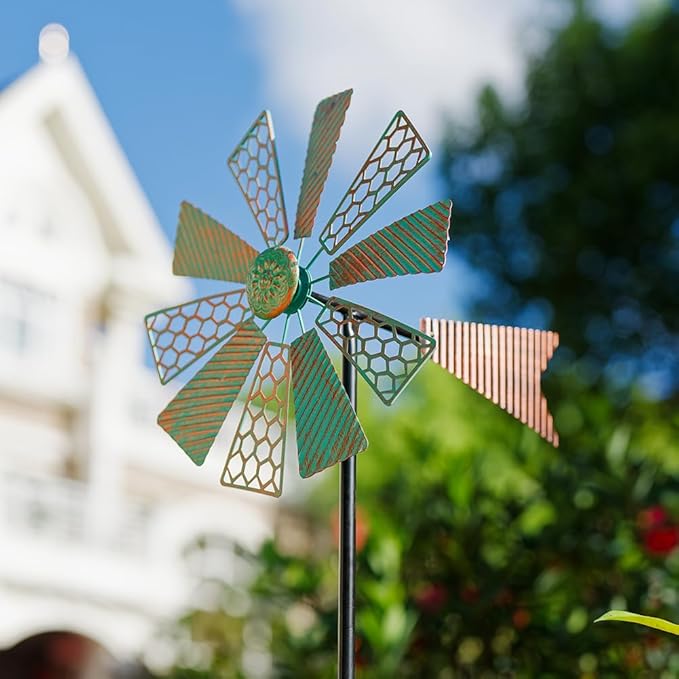 Viveta Wind Spinners Outdoor,13”Kinetic Wind Spinner Metal Vintage Windmill for Outdoor Garden Patio Yard Decor,Green