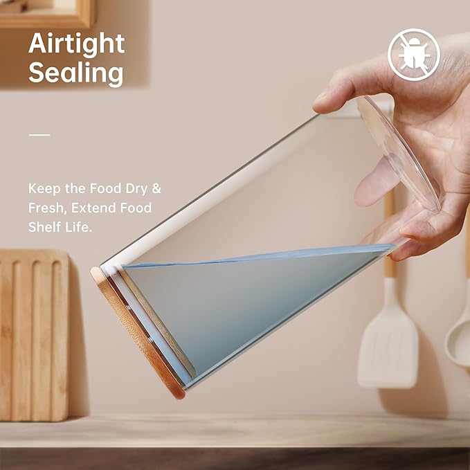 Extra Large Glass Flour and Sugar Storage Containers with Airtight Lids,132 floz x2 [Set of 2] Big Glass Jars with Bamboo Lids, Air Tight Food Storage Jars for Cereal, Pasta, Rice, Coffee