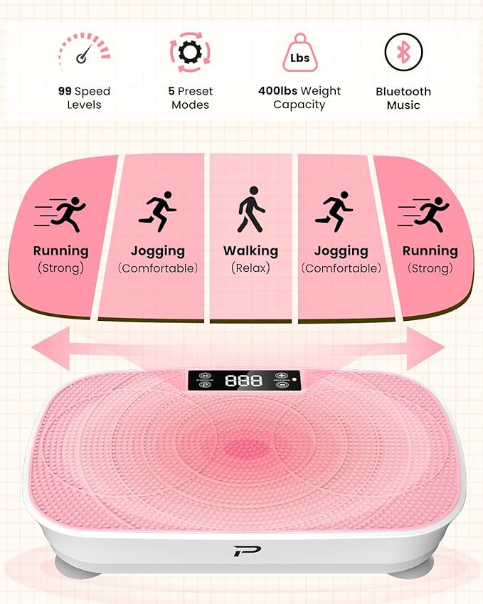 Vibration Plate Exercise Machine - Bluetooth Music & 400LBS Capacity Vibration Plate for Lymphatic Drainage & Weight Loss with 99 Speed Levels, Whole Body Vibration Plate for Home Fitness
