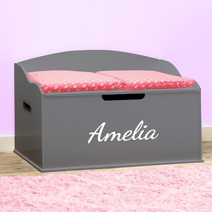 DIBSIES Personalized Creative Wonders Toy Box, Signature Series for Girls, 30 x 19.25 x 18 inches, Soft-Close Lid (Dovetail Grey)