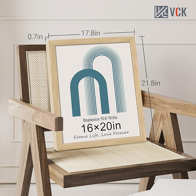 VCK 16x20 Poster Frame 3 Pack - Oak, Natural Solid Wood Picture Frames for Wall, Wall Gallery Frame