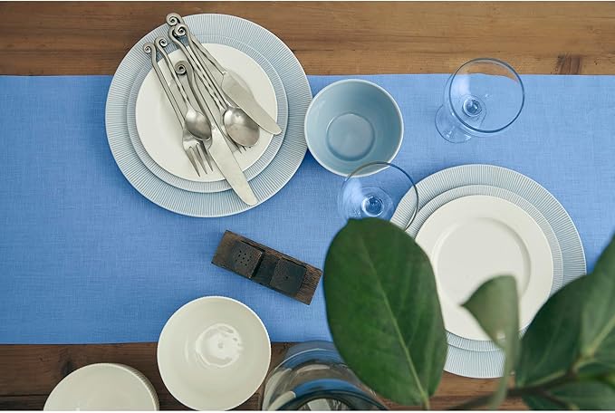 Solino Home Linen Table Runner 48 Inches - 100% Pure Linen Provence Blue Table Runner 14 x 48 Inch Ideal for Dresser and Coffee Tables - Fete