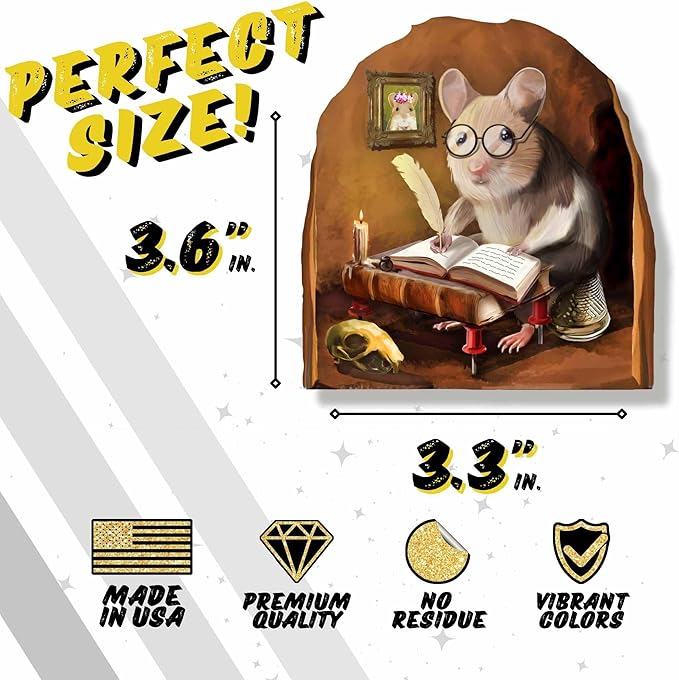 Mouse Reading Book, Wall Decor Sticker Decal, Kids Room, Classroom, Home, Bedroom, Bookcase, Book Lover, of Mice and Men, Children, Adorable, (Novelist Mouse)