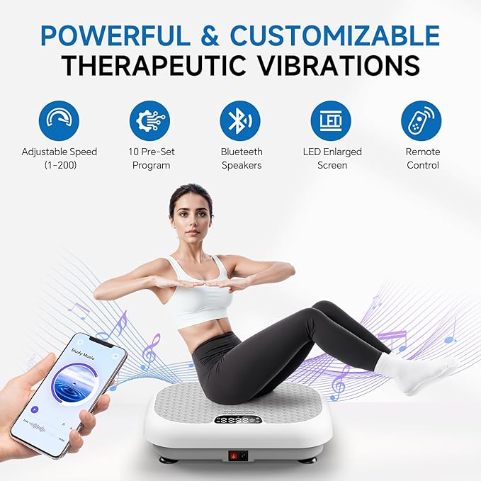Vibration Plate Exercise Machine Weight Loss, Full Body Shaker Workout Vibration Plates Lymphatic Drainage, Stand Shake Vibrating Plate for Women Men 450 Lbs Capacity Fitness Platform