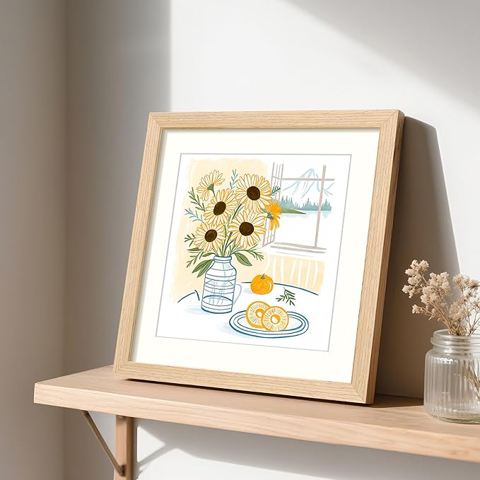 upsimples 10x10 Frame, Natural Solid Wooden Picture Frames, Display 8x8 with Mat or 10 x 10 Without Mat, Wall or Tabletop, 1 Pack, Natural