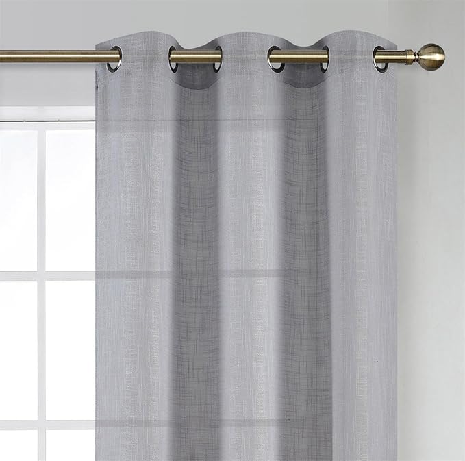 MIUCO Semi Sheer Curtains Poly Linen Textured Solid Grommet Curtains 95 Inches Long for Bedroom 2 Panels (2 x 37 Wide x 95" Long) Silver