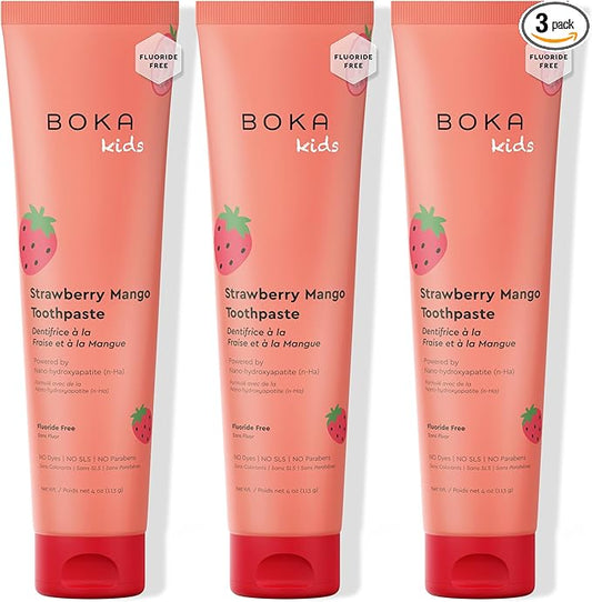 Boka Fluoride Free Toothpaste Nano Hydroxyapatite Toothpaste - Strawberry Mango Flavor, 4 oz 3Pk US Manufactured