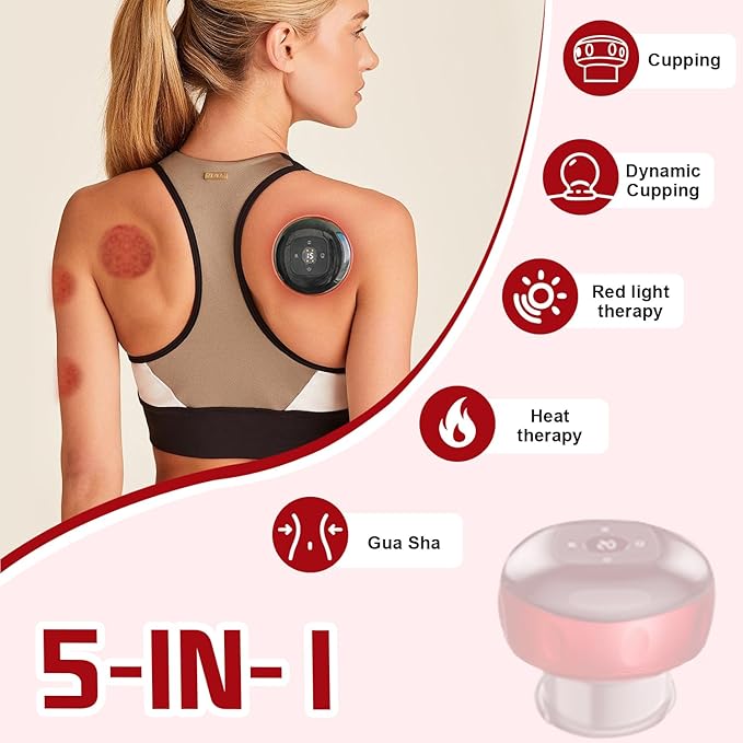 TISSCARE 5-in-1 Electric Cupping Massager Kit – 12-Level Temperature & Suction Control for Muscle Relaxation, Includes 2 Replaceable Cups