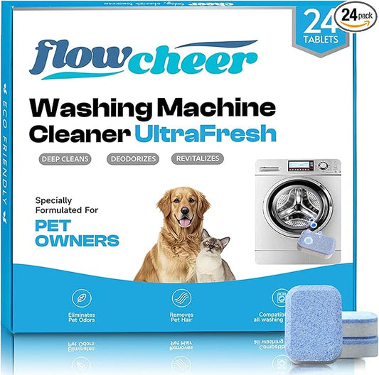 Washing Machine Cleaner, Septic Safe Washer Descaler Tablets for Removing Pet Hair, Odors, Residue, Suitable for HE Front Loader, Top Load, 1 Year Supply, 24 Pack (For Pet Owner)