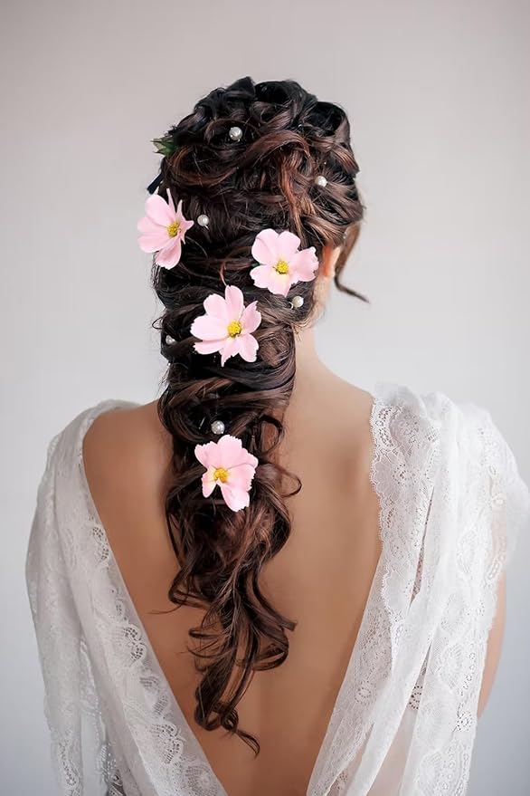 IPOPU Light Pink Flowers Artificial Daisies 5PCS Silk Cosmos Wild Flowers 24.5" Fake Pink Daisies for Vase for Home Decor Floral Arrangements Wedding Bouquets for Bride