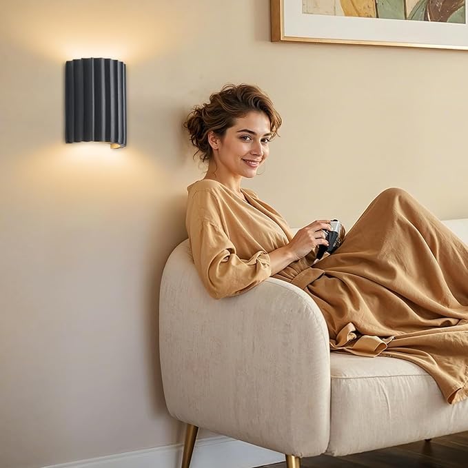 LightInTheBox Modern LED Wall Sconce Minimalist Resin Wall Light Nordic Style Half-Cylinder Tree Root Desgin Up and Down Light for Stairs Hallway Bedroom (Grey)