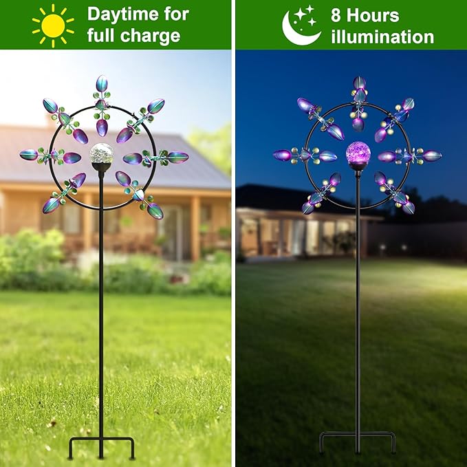 Large Solar Wind Spinner Outdoor, Metal Wind Sculpture Kinetic for Patio Garden Yard Decor, Gift for Family or Friends