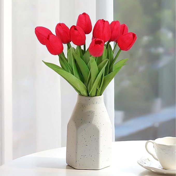 20pcs Red Artificial Tulip Fake Flower 12.9 Inch Spring Mother's Day Easter Gift for Home Kitchen Wedding Decoration