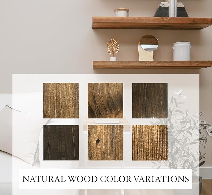 Modern Floating Shelves 3 Inches Thick for Wall, Wide Shelves for Kitchen, Living Room, Bedroom, and Bathroom, Natural Pine Wood, Rustic Wooden Shelf, (Set of 2) (Jacobean, 36Lx3Hx6D)