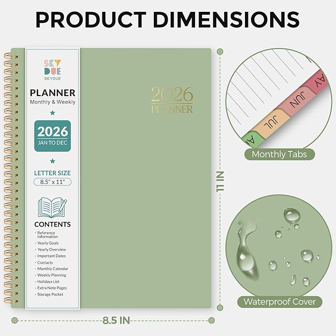 Planner 2026, 8.5" x 11" Monthly & Weekly Planner with Tabs, JAN - DEC 2026, Goal Setting & Time Management Organizer for Professionals & Students
