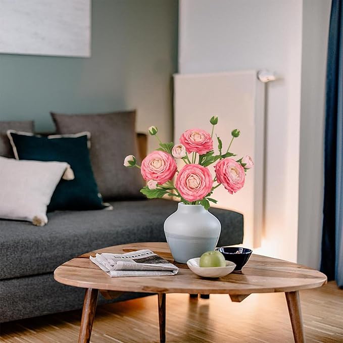 IPOPU 4PCS Real Touch Hot Pink Ranunculus Artificial Flowers Faux Ranunculus Flowers for Vase Real Look Silk Peonies Fake Peony Flowers for Home Indoor Wedding Centerpieces for Table Decor (Rose Red)