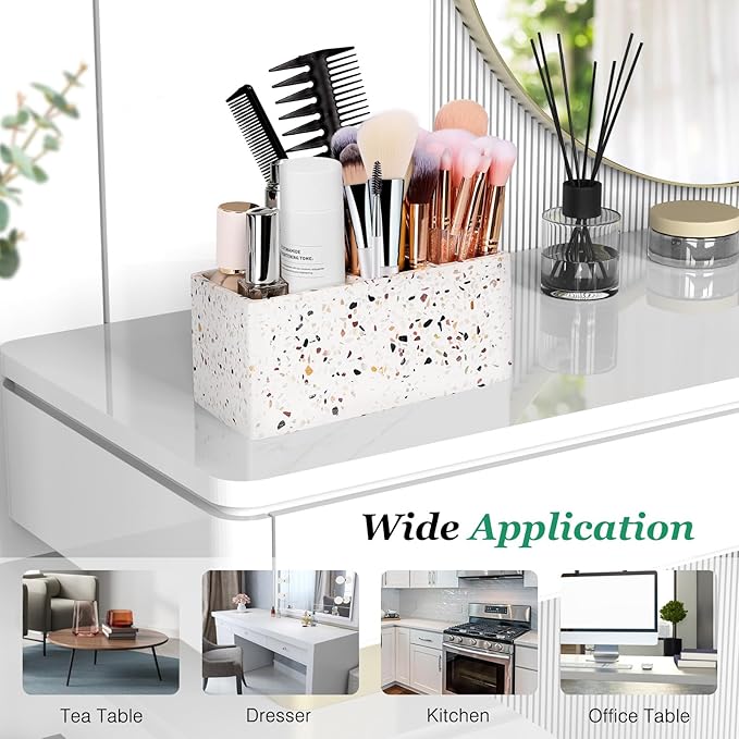 Luxspire Toothbrush Holder for Bathroom, 5 Slots Bathroom Counter Organizer Toothbrush and Toothpaste Holder, Bathroom Accessories for Restroom Bathroom, Terrazzo