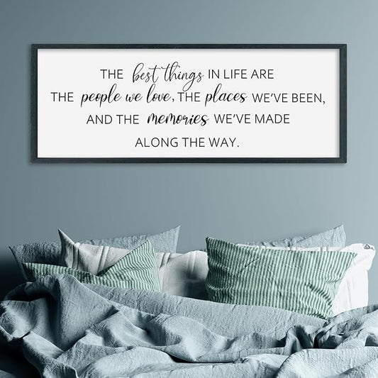 SRSZHIYUE The Best Things in Life Sign Wall Decor Art 32"×12" for family Home Bedroom Adventure Large Wood Framed Wall Hanging (Black)