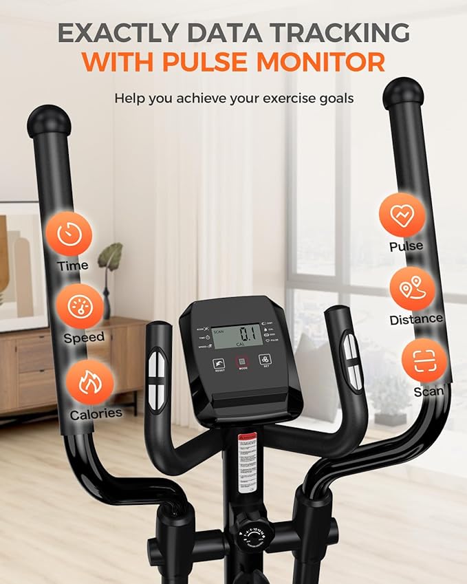 pooboo Elliptical Machine, Elliptical Exercise Machine with 16-Level Resistance&Hyper-Quiet Magnetic Driving System, Elliptical Machine for Home with LCD Monitor&15.5IN Stride, 350LBS Weight Capacity