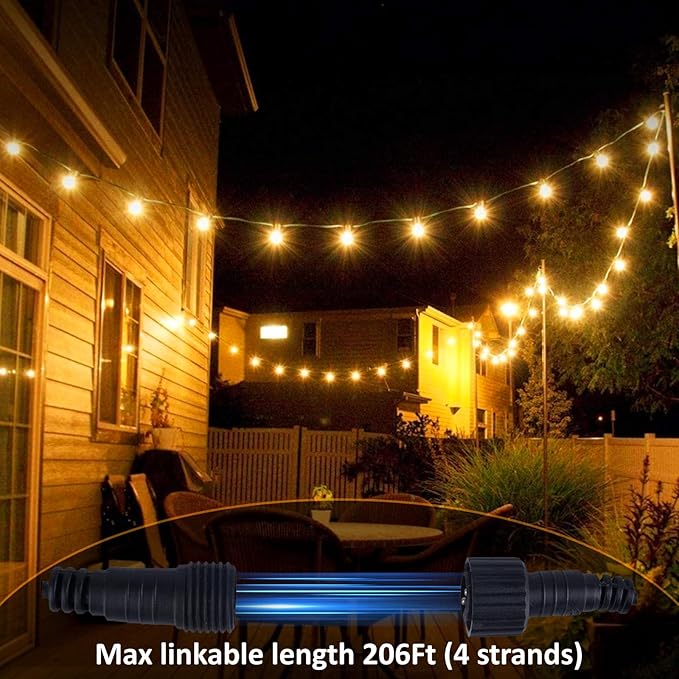 26 Ft LED Outdoor String Lights, Connectable Patio with 8Pcs Waterproof Vintage Edison Bulbs for Backyard, Balcony, Bistro Camping Outdoor Lighting