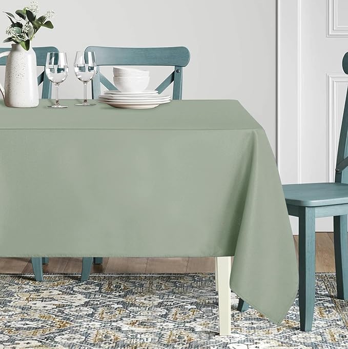 sancua Rectangle Tablecloth - 60 x 102 Inch - Stain and Wrinkle Resistant Washable Polyester Table Cloth, Decorative Fabric Table Cover for Dining Tables, Buffet Parties and Camping, Sage Green