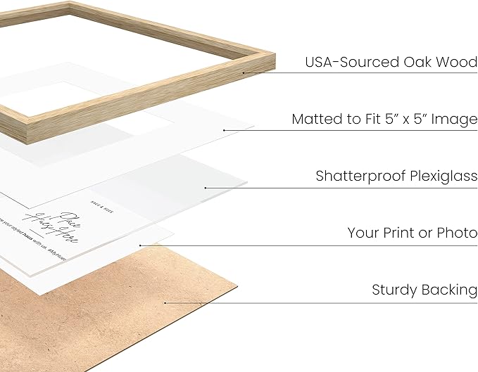 HAUS AND HUES Solid Oak Wood 10”x10”Picture Frames Matted to 5”x5” Set of 4-10x10 Photo Frame Set, Modern 10x10 Picture Frames with Mat, Square Photo Gallery Wall Frame Set (Beige Oak Frames)