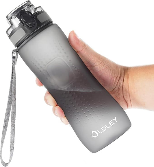 OLDLEY 25 oz Water Bottle, Motivational Water Bottle with Time Marker, Sports Water Bottle With Strap, Leakproof & BPA Free Large Water Bottles for School, Gym, Travel, Outdoor, Tritan,Gray