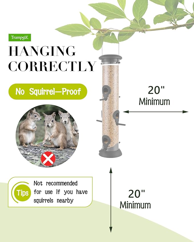 Bird Feeder Premium Hard Plastic for Wild Bird Feeders for Outdoors, Tube Bird Feeders for Outdoors Hanging,14 Inch 6 Port Black, Pack of 1