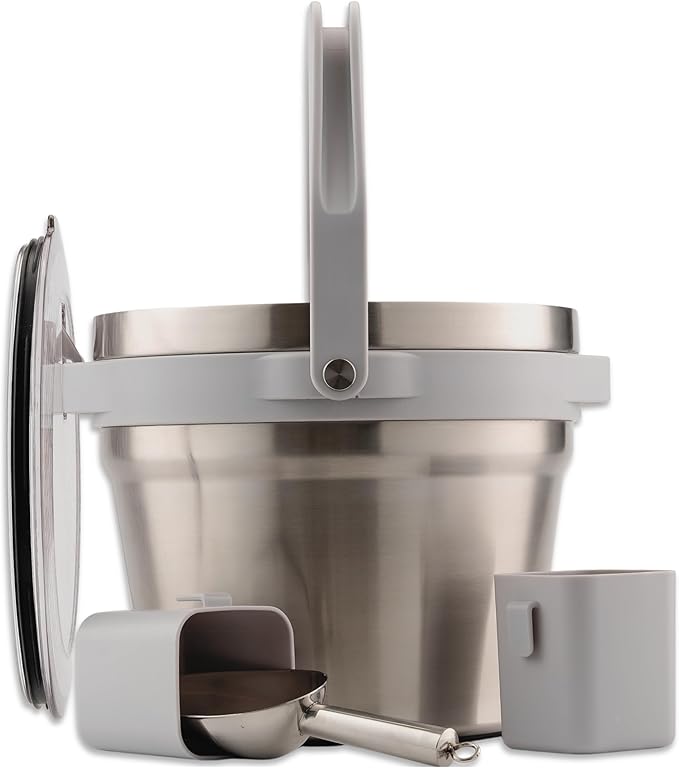 Large Insulated Ice Bucket with Lid – Stainless Steel Ice Bucket and Scoop – Ice Buckets for Parties, Bars – Ice Bucket with Lid and Scoop – Outdoor Ice Bucket, Cocktail Use (Natural Stainless)