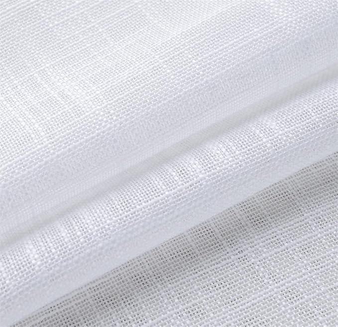 MIUCO White Sheer Curtains Poly Linen Textured Solid Grommet Curtains 63 Inches Long for Bedroom 2 Panels (2 x 37 Wide x 63" Long) White