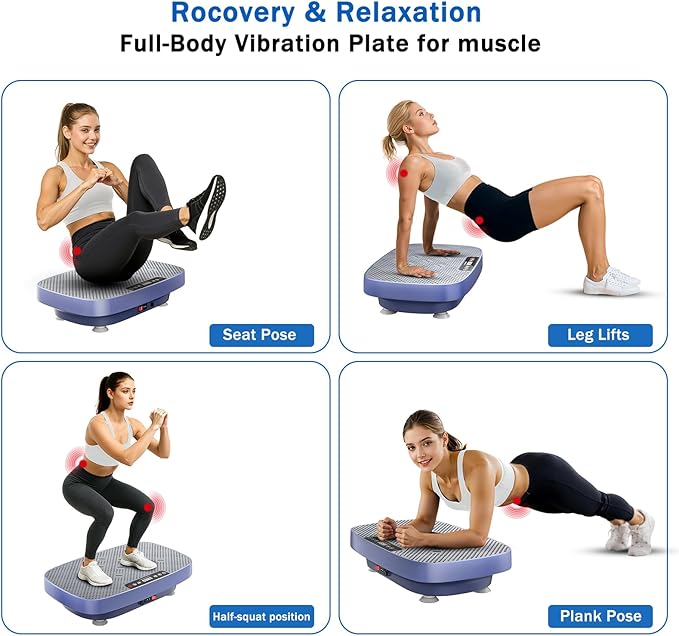 Vibration Plate Exercise Machine, Ultra-Quiet Vibration Plate for Lymphatic Drainage & Body Toning, Whole Body Vibration Platform with Bluetooth, Resistance Bands, Home Gyms Equipment