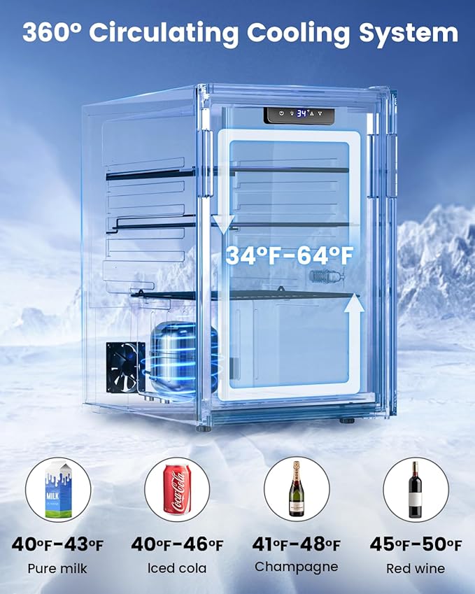 Wine Cooler Refrigerator - 26 Bottle 126 Can Mini Wine Fridge with Glass Door for Beer Soda Water Drink, Small Wine Cellar Beverage Refrigerator for Bedroom Office Home Bar Dorm, 3.2 Cu.Ft