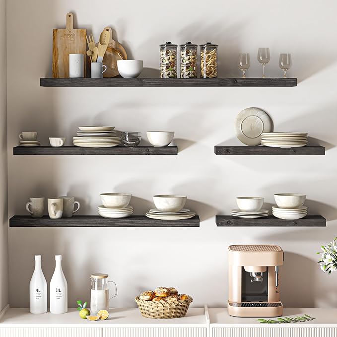 Floating Shelves for Wall, USA-Sourced Fir Wood 24 Inch Wall Shelves Set of 2, Natural Rustic Solid Wooden Floating Shelves Wall Mounted, Nursery Book Storage Shelf, Display Shelf for Bathroom