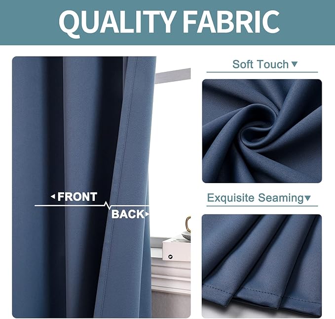 ChrisDowa Blackout Curtains 120 Inches Long 2 Panels Set for Living Room, Grommet Thermal Insulated Room Darkening Curtains for Bedroom (Stone Blue, 52 x 120 Inch)