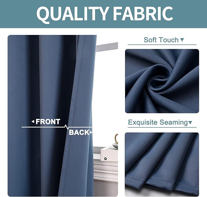 ChrisDowa Blackout Curtains 72 inches Long for Bedroom - 2 Panels Set Grommet Thermal Insulated Room Darkening Curtains for Living Room (Stone Blue, 42 x 72 Inch)