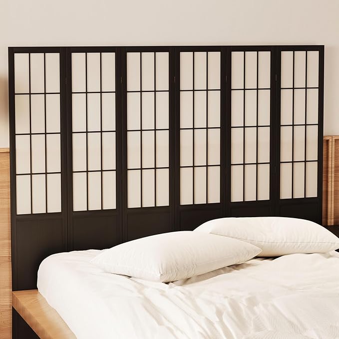 Room Divider, 66.9Inch Tall Japanese Shoji Style Folding Wood Screen with Double Hinges for Home Office Bedroom Hotel Decoration (6Panels, Black)