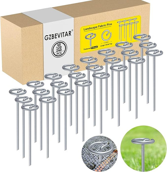 Landscape Fabric Pins, Thickened 8 Gauge Circle Top Landscape Pins, Not Easy to Bend 6 inch Galvanized Landscape Fabric Stakes, More Holding Power Than U-Shape Garden Staples (40)