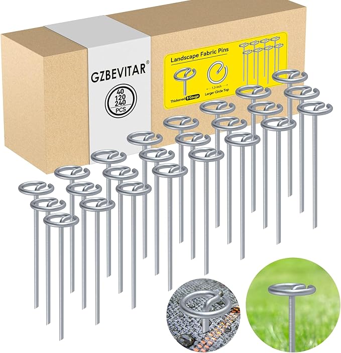 Landscape Fabric Pins, Thickened 8 Gauge Circle Top Landscape Pins, Not Easy to Bend 6 inch Galvanized Landscape Fabric Stakes, More Holding Power Than U-Shape Garden Staples (240)