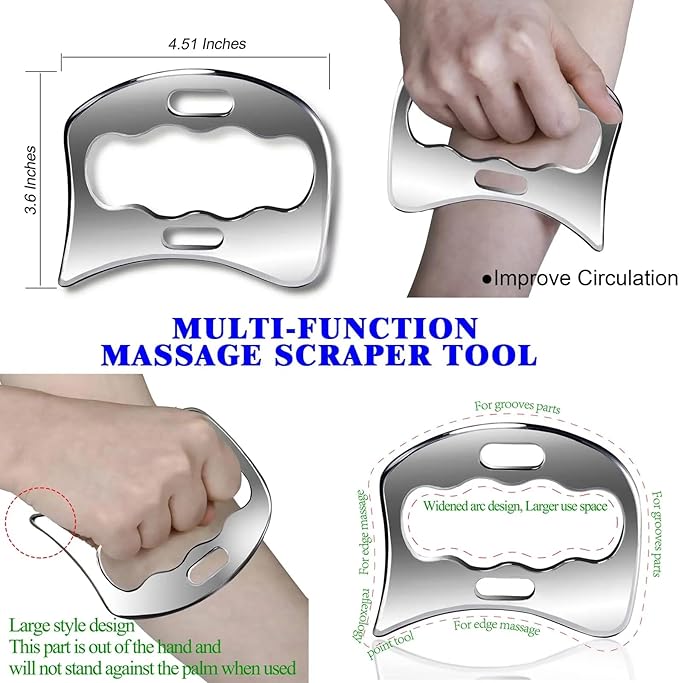 Stainless Steel Muscle Scraping Tool Set – Gua Sha Massage Scraper for Fascia & Muscle Relaxation – Myofascial Release Scraping Massager Kit